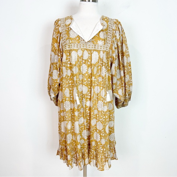 CLEOBELLA MAGDALENA MINI DRESS YELLOW HONEY MIX PRINT FLORAL PEASANT BOHO MEDIUM - Picture 5 of 10